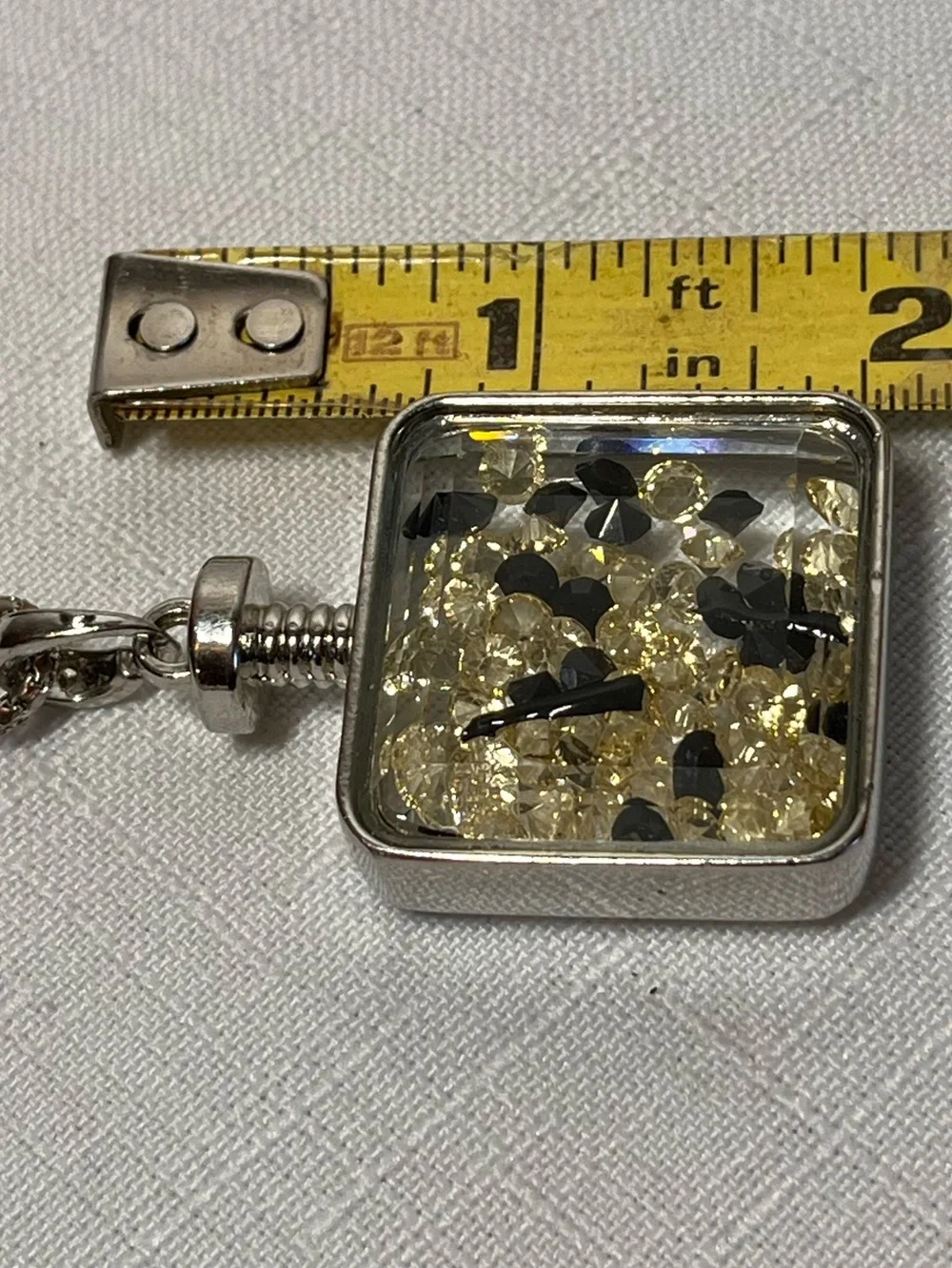 FRANK USHER PERFUME BOTTLE CRYSTALS PENDANT NECKLACE SILVER TONE 32” CHAIN - Picture 6 of 7